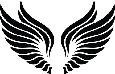 Wing symbols, Wings icons. Set of black wings icons. Bird wings, angel wings elements. Wings Collection in different shape. Vector illustration