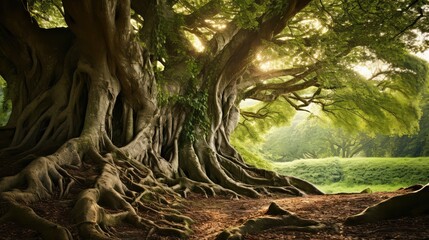 Wall Mural - intricate oak tree trunk