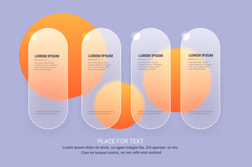 Abstract glass morphism infographic with rounded rectangle and orange circle. Vector template illustration
