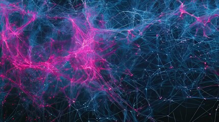 connection concept The Internet network is derived from polygonal connections using dots and lines. which consists of a dark blue and pink background with an empty space in the middle.