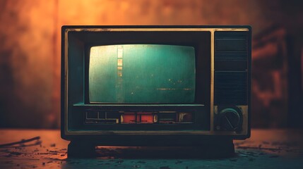 Vintage Television Set Shows Static Screen Image