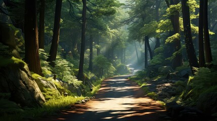 Wall Mural - forest road with background