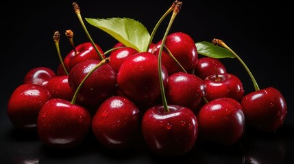 Wall Mural - vibrant cherry black background