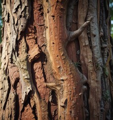 Wall Mural - closeup of textured bark on a mature tree trunk, tree bark, mature tree, textured bark