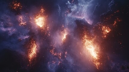 Wall Mural - abstract representation of cosmic phenomena with glowing elements in a dark, nebulous space.