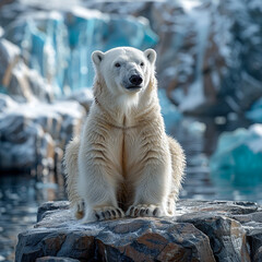 Beautiful white polar bear in nature