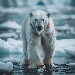 Beautiful white polar bear in nature