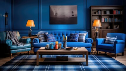 Wall Mural - room blue checkered pattern