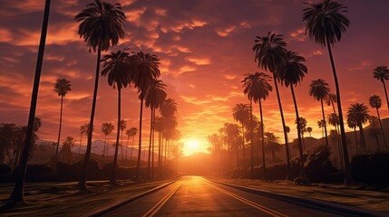 Poster - serene palm tree road