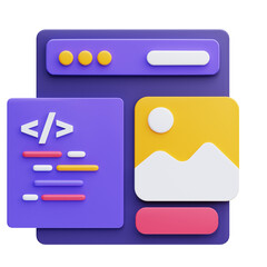 PNG 3D front end programming icon isolated on a white background