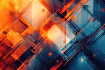 Wall Mural - A colorful abstract painting with orange and blue squares