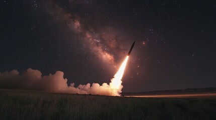 Wall Mural - launching a rocket at a space base, using a sky background.