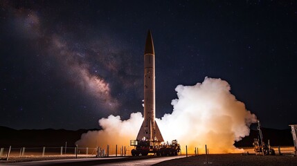 Wall Mural - launching a rocket at a space base, using a sky background.