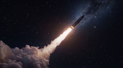 Wall Mural - launching a rocket at a space base, using a sky background.