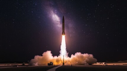 Wall Mural - launching a rocket at a space base, using a sky background.