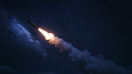 Wall Mural - launching a rocket at a space base, using a sky background.
