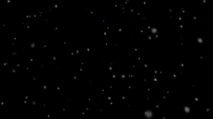 Wall Mural - Snowfall video. Snow fluff falling from the sky. Snow fluff isolated on black background. Alpha channel in 3840 x 2160 px. Use transparency mode or screen mode.