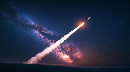Wall Mural - launching a rocket at a space base, using a sky background.