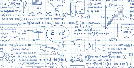 Wall Mural - seamless mathematical and scientific formulas on graph book.