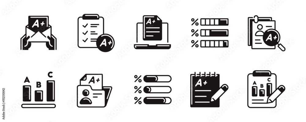exam grade quiz score result icon set education test evaluation result ...