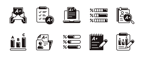 Aufkleber - exam grade quiz score result icon set education test evaluation result signs unique style vector illustration for web and app