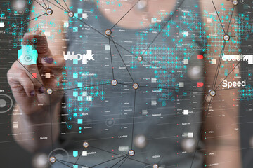 Aufkleber - Neural network 3D illustration. Big data and cybersecurity