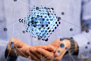 digital cyberspace with particles and digital data network connections concept.