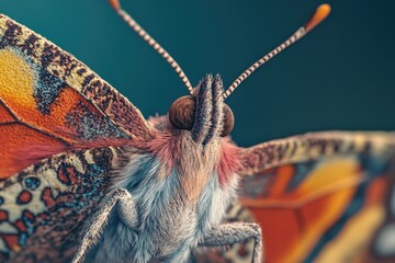 Poster - Close-up shot of a butterfly's wing on a blue background