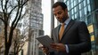 © Mehdi - A businessman uses a tablet to manage global insurance.  This offers security and protection for various life aspects.