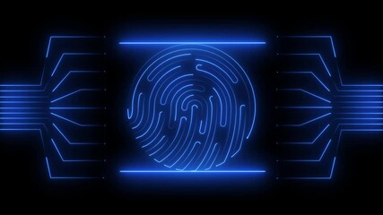 Abstract digital conceptual technology. Login using fingerprint identification with a print inside a circle on an electronic or digital screen. Finger-print scanning.