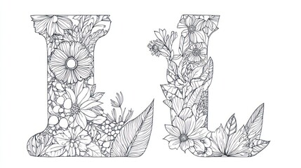 Wall Mural - Floral Letters I and L: An Elegant Hand-Drawn Design