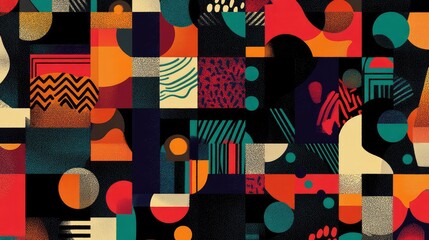 Wall Mural - A hand-drawn pixel design with overlapping geometric shapes, creating a distorted yet balanced pattern in bright and dark contrasts