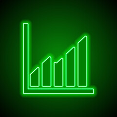 Wall Mural - Graph, diagram simple icon. Flat design. Green neon on black background with green light