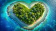© Владлена Демидова - Heart-shaped tropical island with vibrant blues and greens, paradise romance.