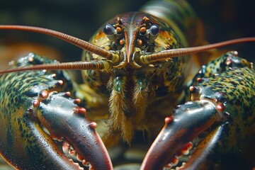 A close-up shot of a lobster's head, showing its distinctive features