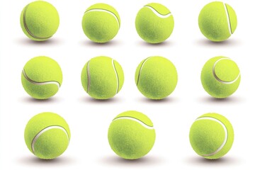 Wall Mural - A set of nine tennis balls placed on a white background, ideal for sports or fitness related content