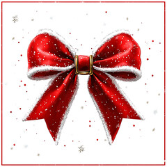 Wall Mural - vibrant red Christmas bow adorned with white snowflakes, perfect for festive decorations and holiday cheer