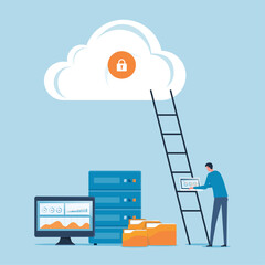 Wall Mural - flat design business technology cloud computing service concept and with developer team working conc