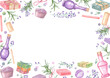 © Masha_tolk_art - Watercolor delicate spa floral rectangle frame with empty space for text. Candle, bowl with salt, lavender, herbs, bottle, soap bars, bath bomb illustration. Horizontal border in pastel colors