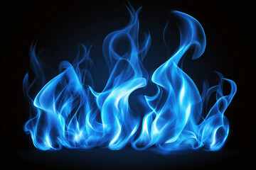 Wall Mural - Blue flames, dark background, smoke, abstract wallpaper.