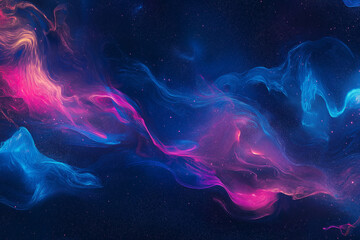 Wall Mural - abstract background with colorful, glowing waves and stars on a dark blue background, a space design