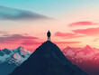 © photobuay - person stands atop mountain, silhouetted against vibrant sunset sky. scene captures beauty of nature and sense of achievement