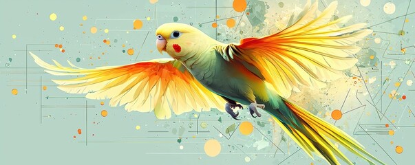 Wall Mural - colorful parrot in flight against an abstract background