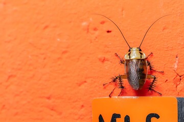 Close-up of a cockroach on orange