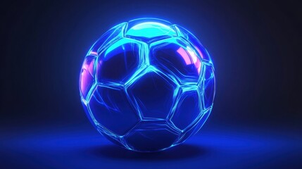Wall Mural - a glowing blue soccer ball with a modern, futuristic design, set against a dark background, evoking 