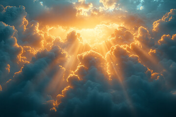 Wall Mural - Golden Sunlight Beams Through Dramatic Cloudscape