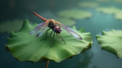 Sticker - A dragonfly sitting on top of a green leaf