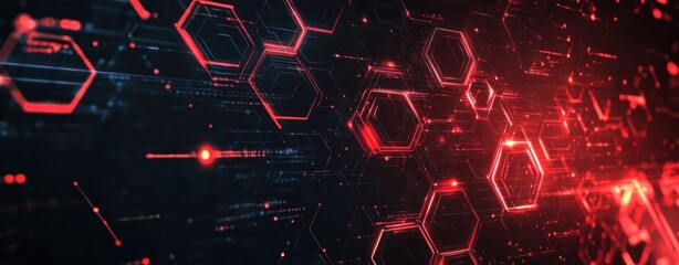 Wall Mural - abstract red hexagon digital network background