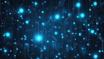 Wall Mural - abstract digital circuitry: glowing blue nodes and lines