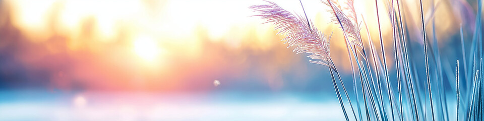 Wall Mural - marsh grasses covered with frost highlighted by the rising sun.
